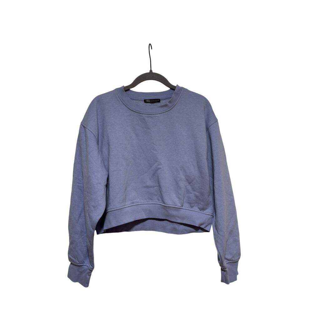 ZARA Lilac Cropped Crewneck Sweatshirt Size S - Picture 2 of 7